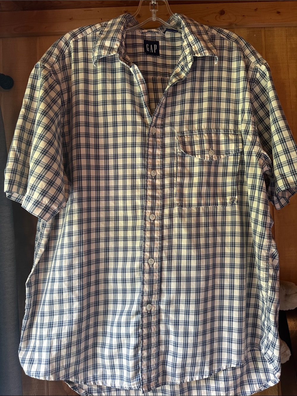 100% cotton s/m Men’s GAP Plaid Button-Down Shirt in Blue and cream 8261.5cv